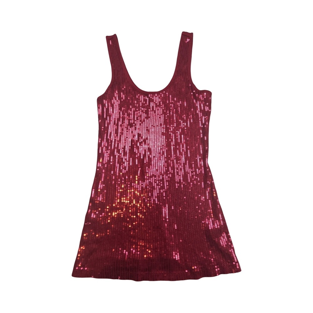 Express Burgundy Sequin Tank Top Sleeveless Ribbed Back Wine Red Small Y2K